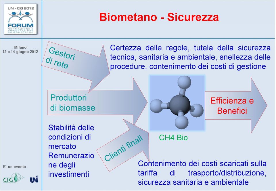 Stabilità delle condizioni di mercato Remunerazio ne degli investimenti CH4 Bio Efficienza e