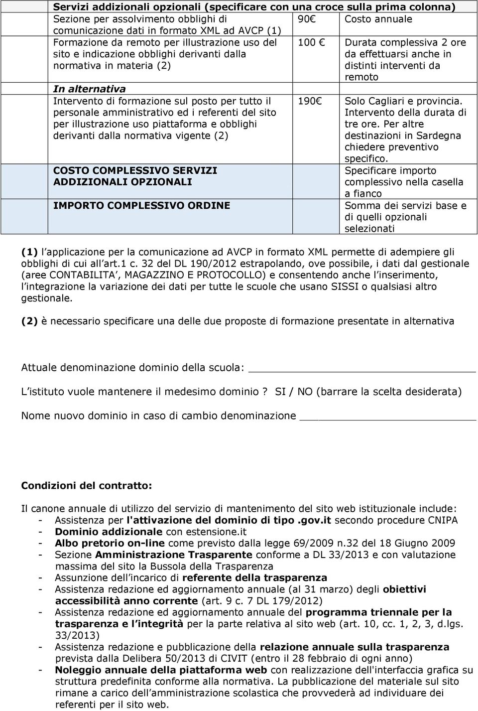 Intervento di formazione sul posto per tutto il personale amministrativo ed i referenti del sito per illustrazione uso piattaforma e obblighi derivanti dalla normativa vigente (2) COSTO COMPLESSIVO