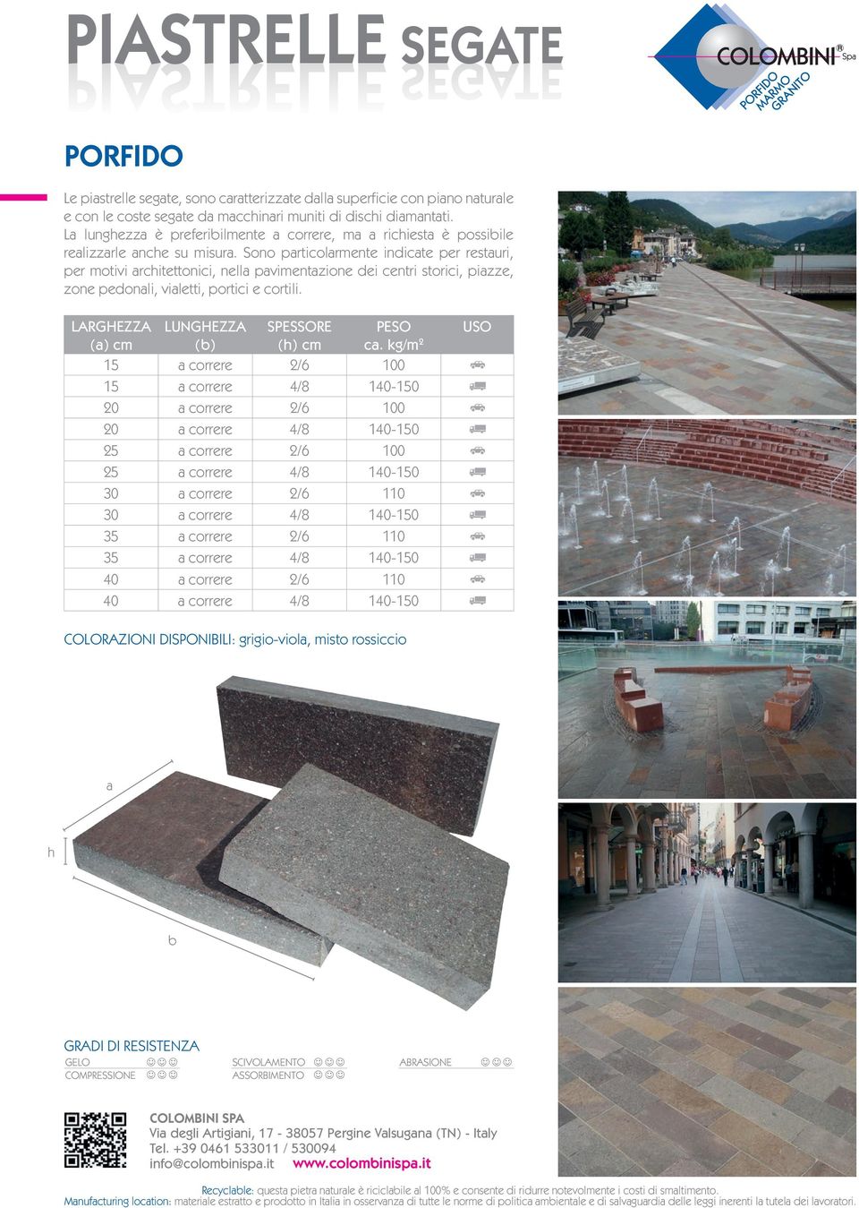 Sono particolarmente indicate per restauri, per motivi architettonici, nella pavimentazione dei centri storici, piazze, zone pedonali, vialetti, portici e cortili.