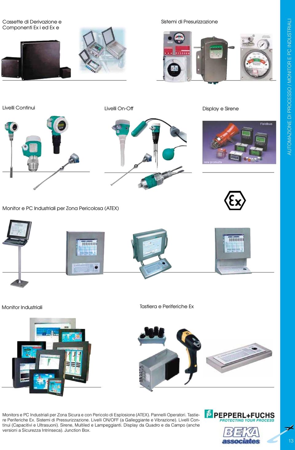 con Pericolo di Esplosione (ATEX). Pannelli Operatori. Tastiere Periferiche Ex. Sistemi di Pressurizzazione. Livelli ON/OFF (a Galleggiante e Vibrazione).