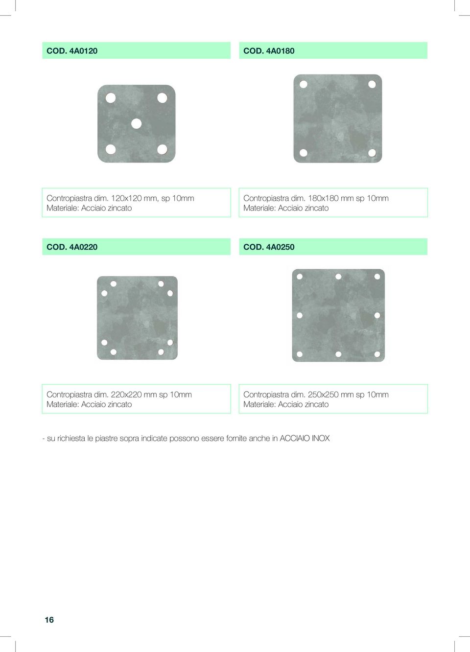 4A0220 COD. 4A0250 Contropiastra dim.