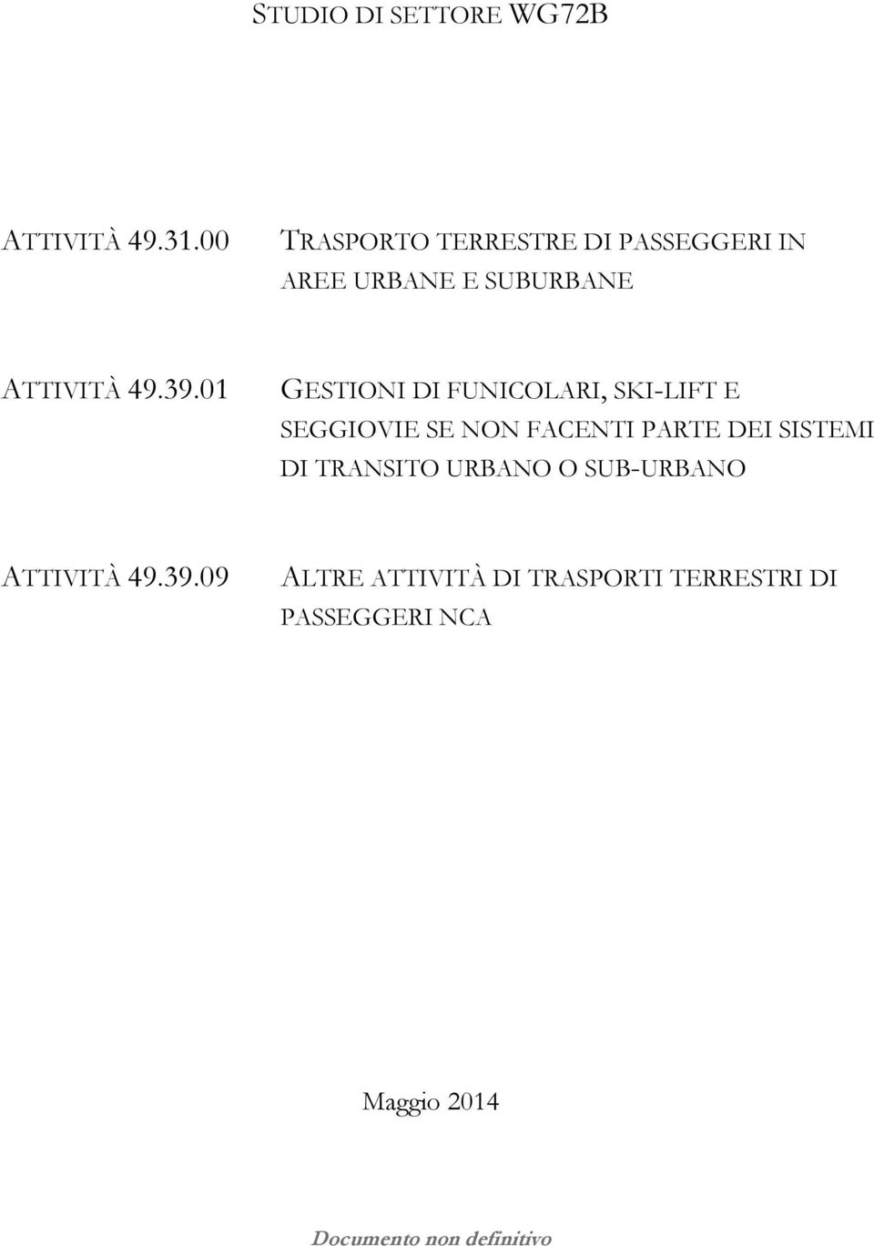 01 GESTIONI DI FUNICOLARI, SKI-LIFT E SEGGIOVIE SE NON FACENTI PARTE DEI SISTEMI DI