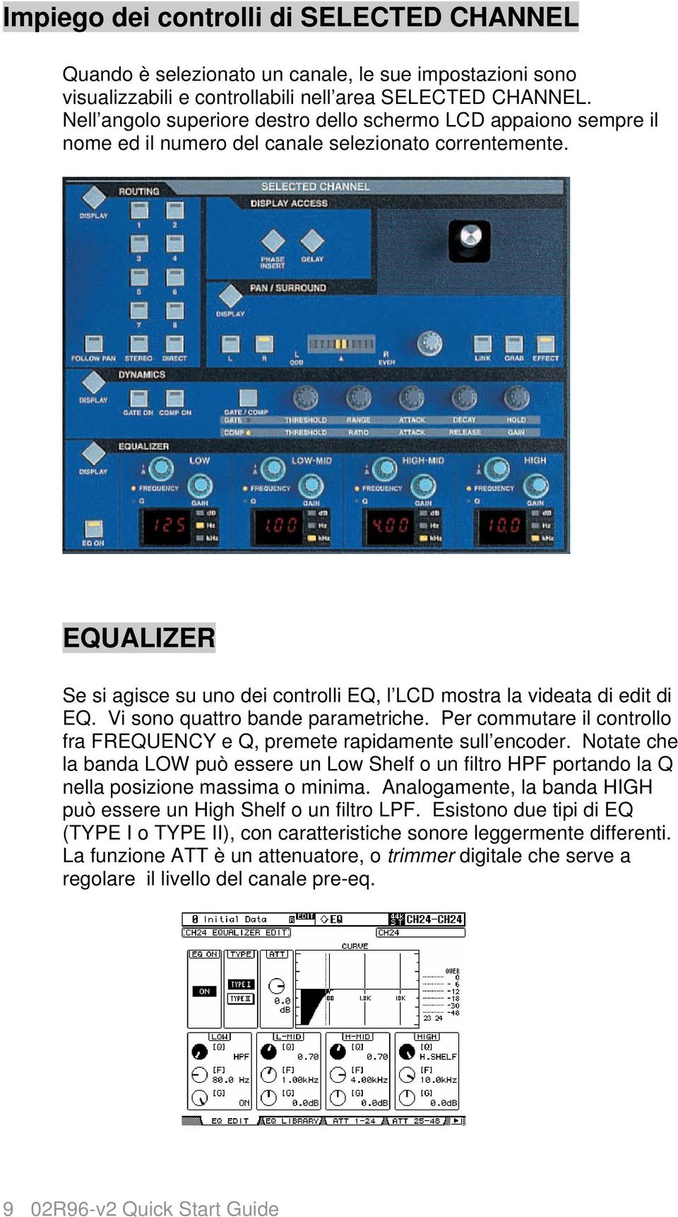 EQUALIZER Se si agisce su uno dei controlli EQ, l LCD mostra la videata di edit di EQ. Vi sono quattro bande parametriche.