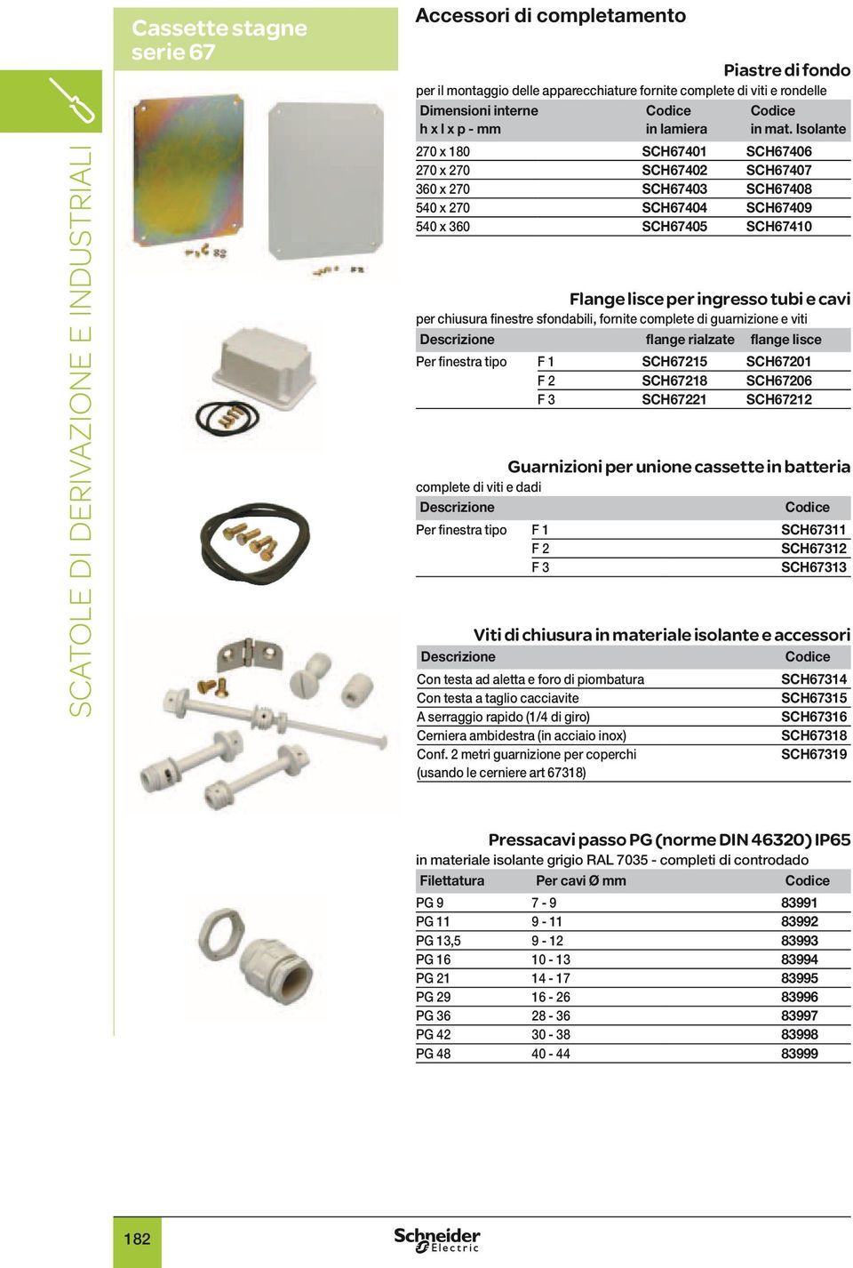 Isolante 270 x 180 SCH67401 SCH67406 270 x 270 SCH67402 SCH67407 360 x 270 SCH67403 SCH67408 540 x 270 SCH67404 SCH67409 540 x 360 SCH67405 SCH67410 Flange lisce per ingresso tubi e cavi per chiusura