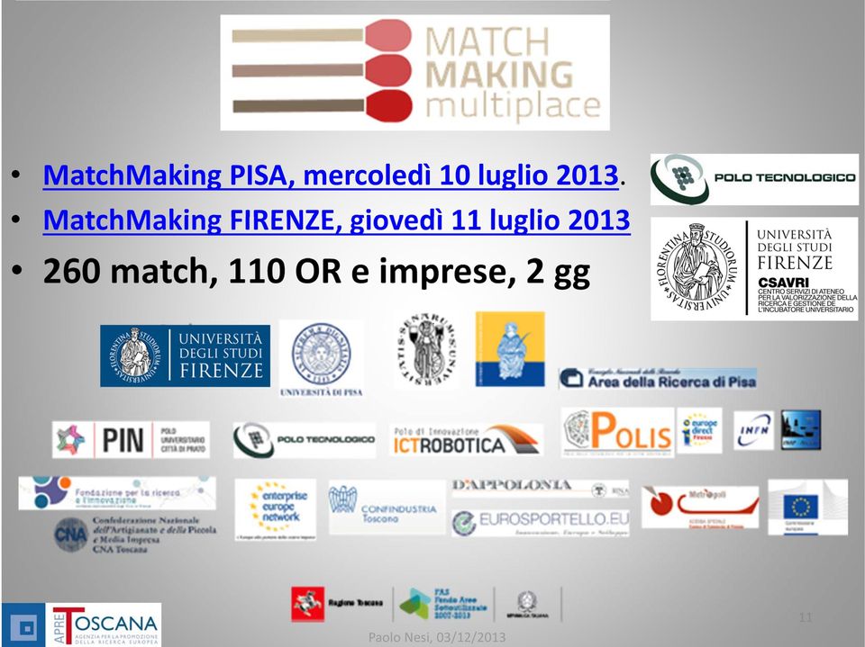 MatchMaking FIRENZE, giovedì 11