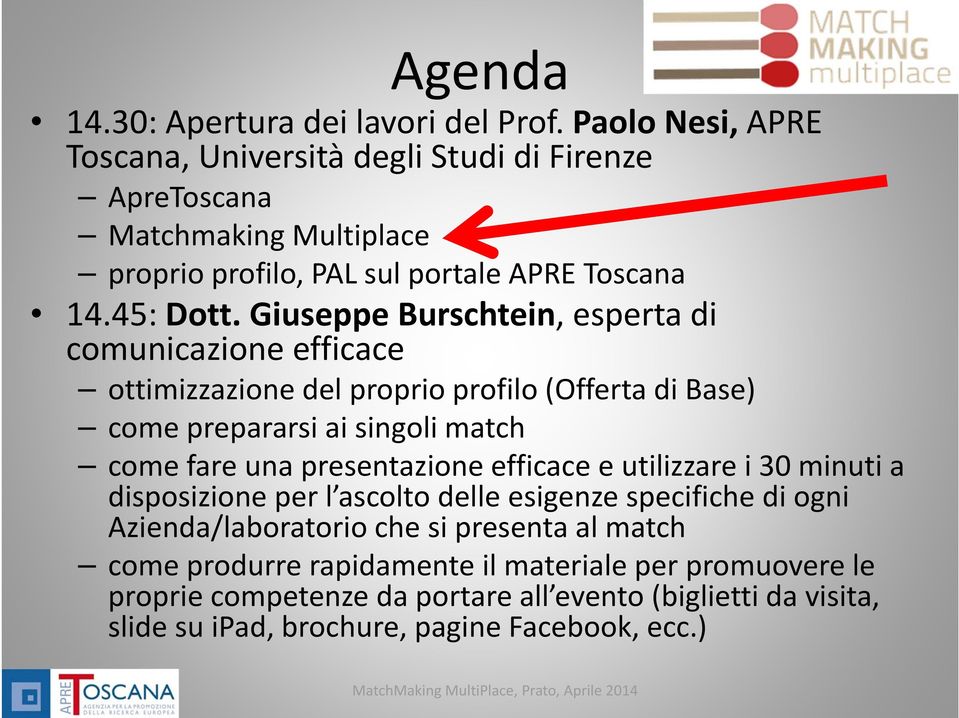 Giuseppe Burschtein, esperta di comunicazione efficace ottimizzazione del proprio profilo (Offerta di Base) come prepararsi ai singoli match come fare una presentazione efficace e