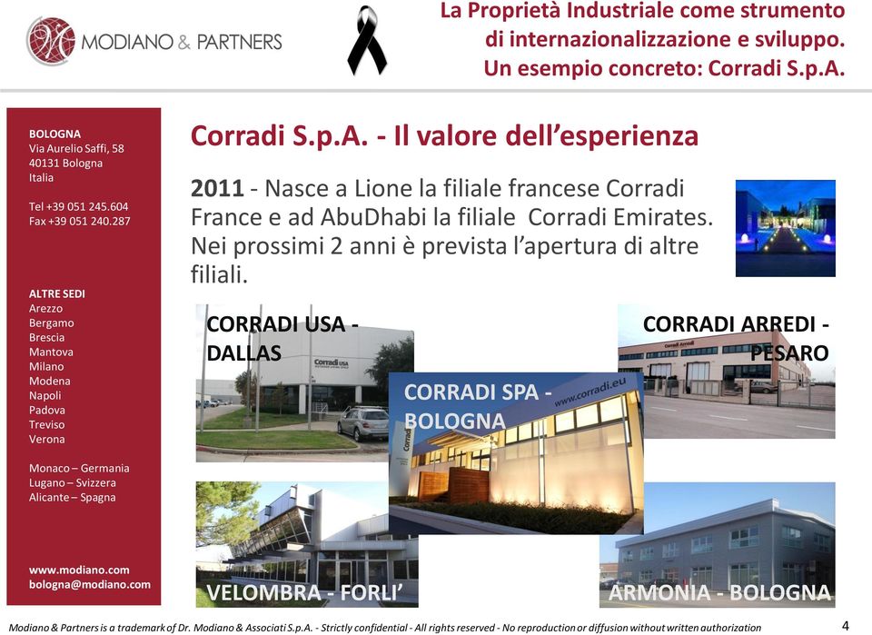 Corradi France e ad AbuDhabi la filiale Corradi Emirates.