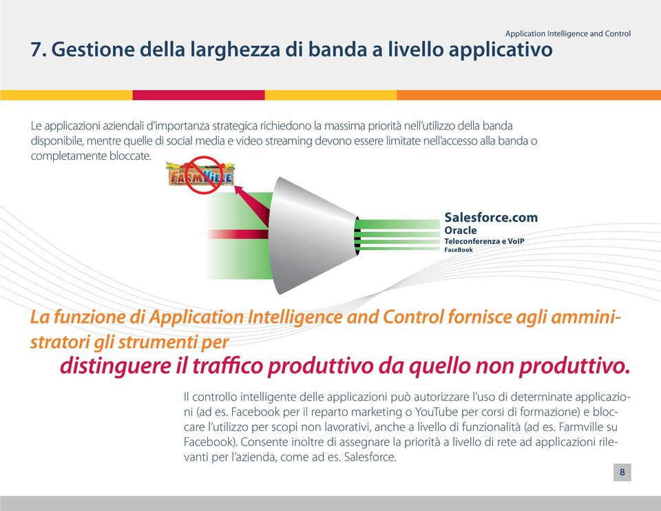 com Oracle Teleconferenza e VoIP FaceBook La funzione di Application Intelligence and Control fornisce agli amministratori gli strumenti per distinguere il traffico produttivo da quello non