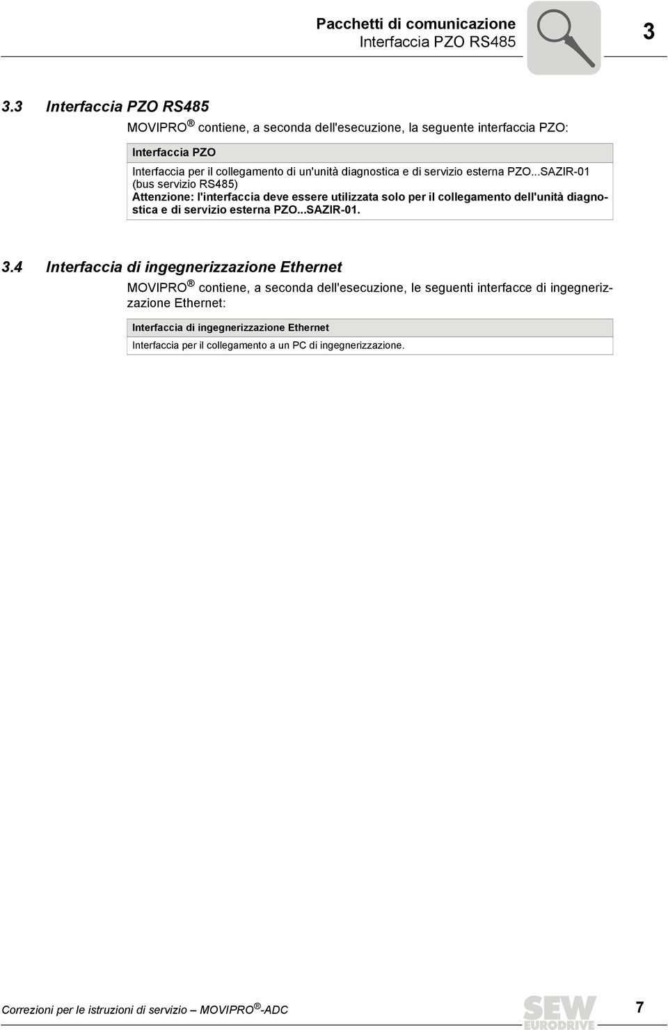 servizio esterna PZO...SAZIR-01 (bus servizio RS485) Attenzione: l'interfaccia deve essere utilizzata solo per il collegamento dell'unità diagnostica e di servizio esterna PZO.