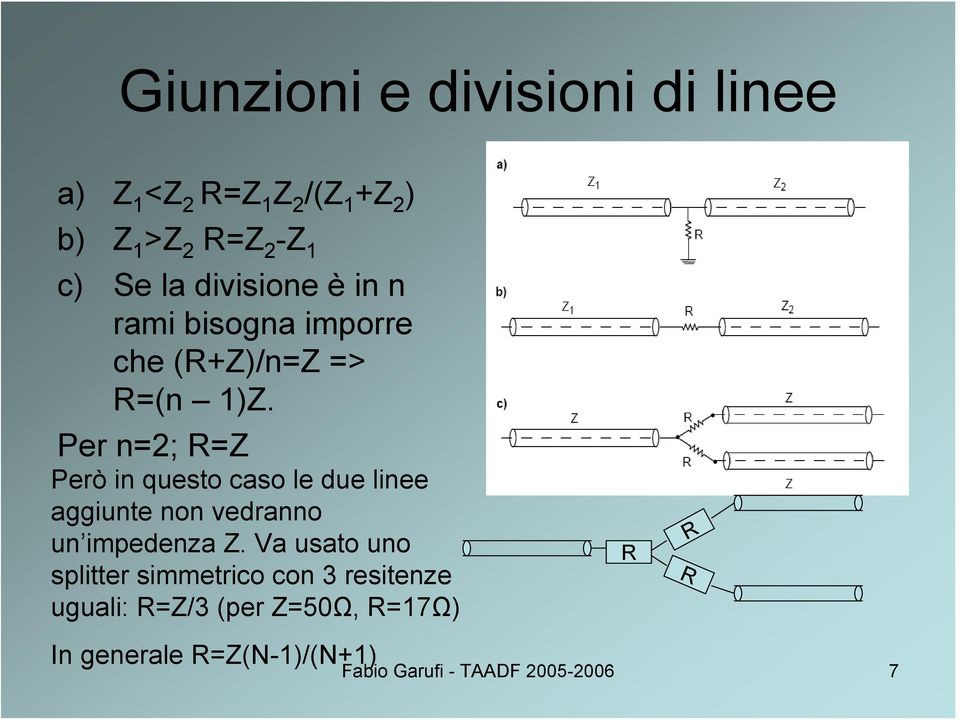 Per n=2; R=Z Però in questo caso le due linee aggiunte non vedranno un impedenza Z.