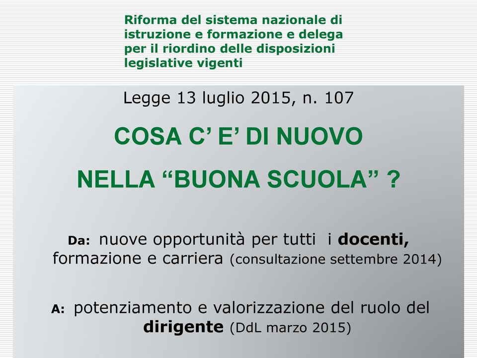 107 COSA C E DI NUOVO NELLA BUONA SCUOLA?