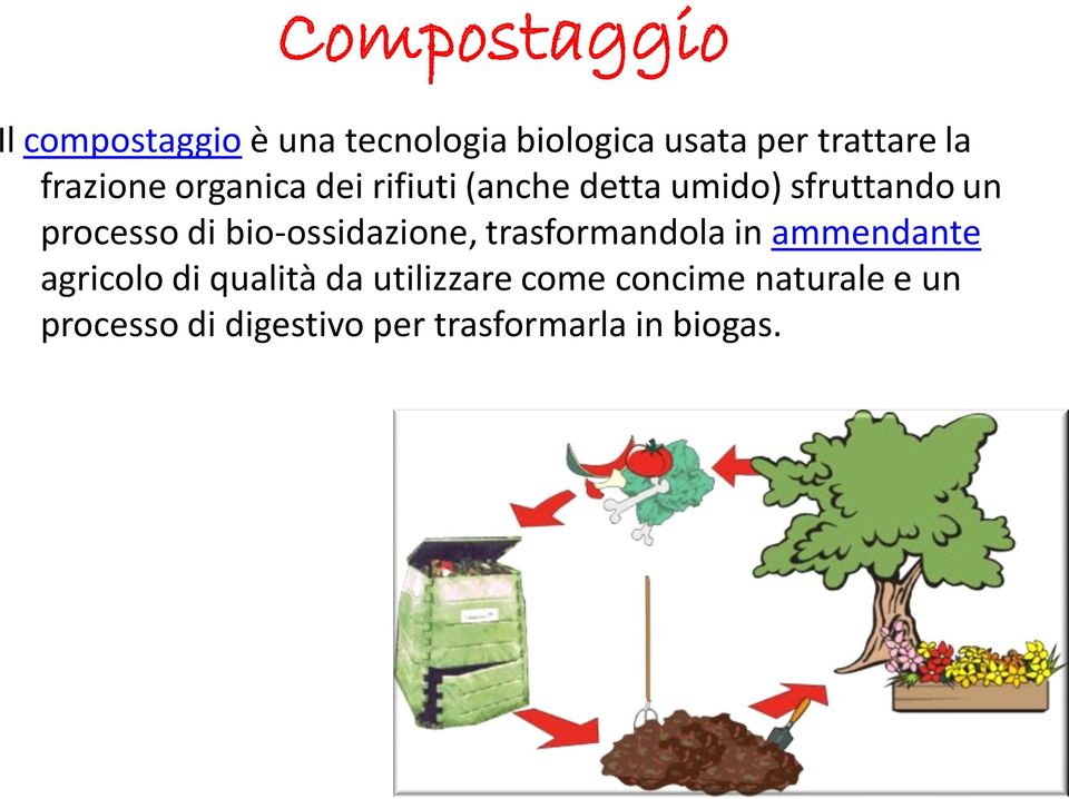 bio-ossidazione, trasformandola in ammendante agricolo di qualità da