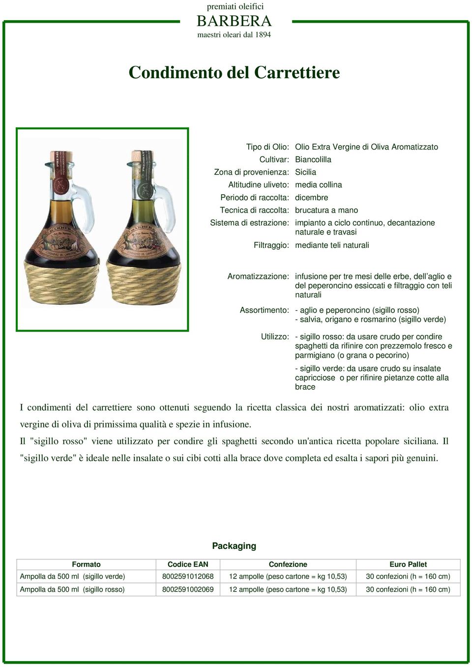 aromatizzati: olio extra vergine di oliva di primissima qualità e spezie in infusione.