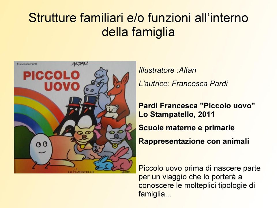 Scuole materne e primarie Rappresentazione con animali Piccolo uovo prima di