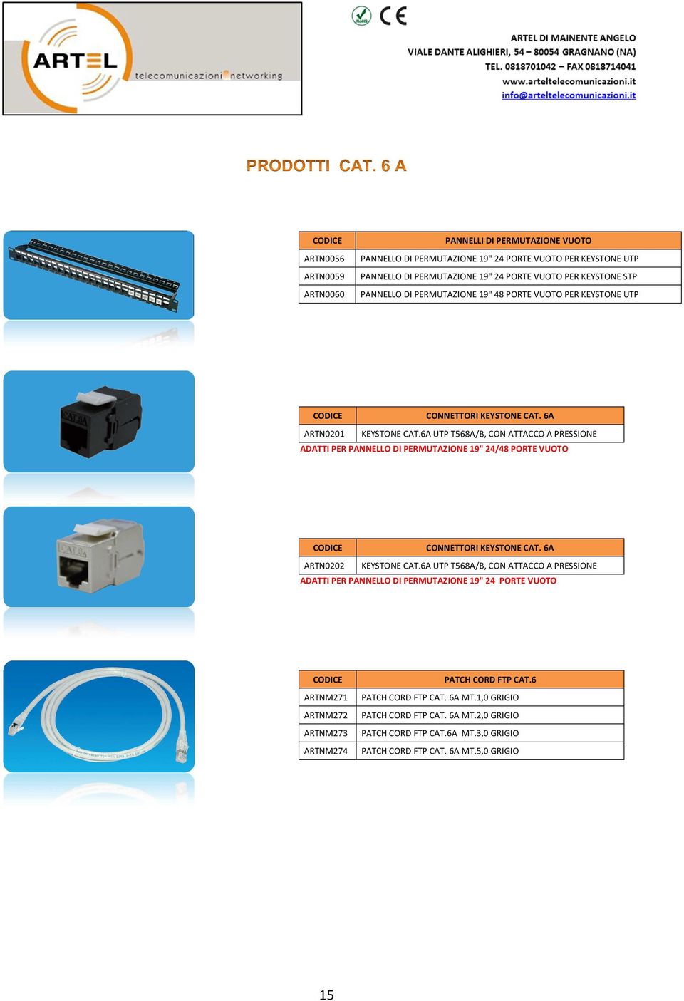 6A UTP T568A/B, CON ATTACCO A PRESSIONE ADATTI PER PANNELLO DI PERMUTAZIONE 19" 24/48 PORTE VUOTO CONNETTORI KEYSTONE CAT. 6A ARTN0202 KEYSTONE CAT.