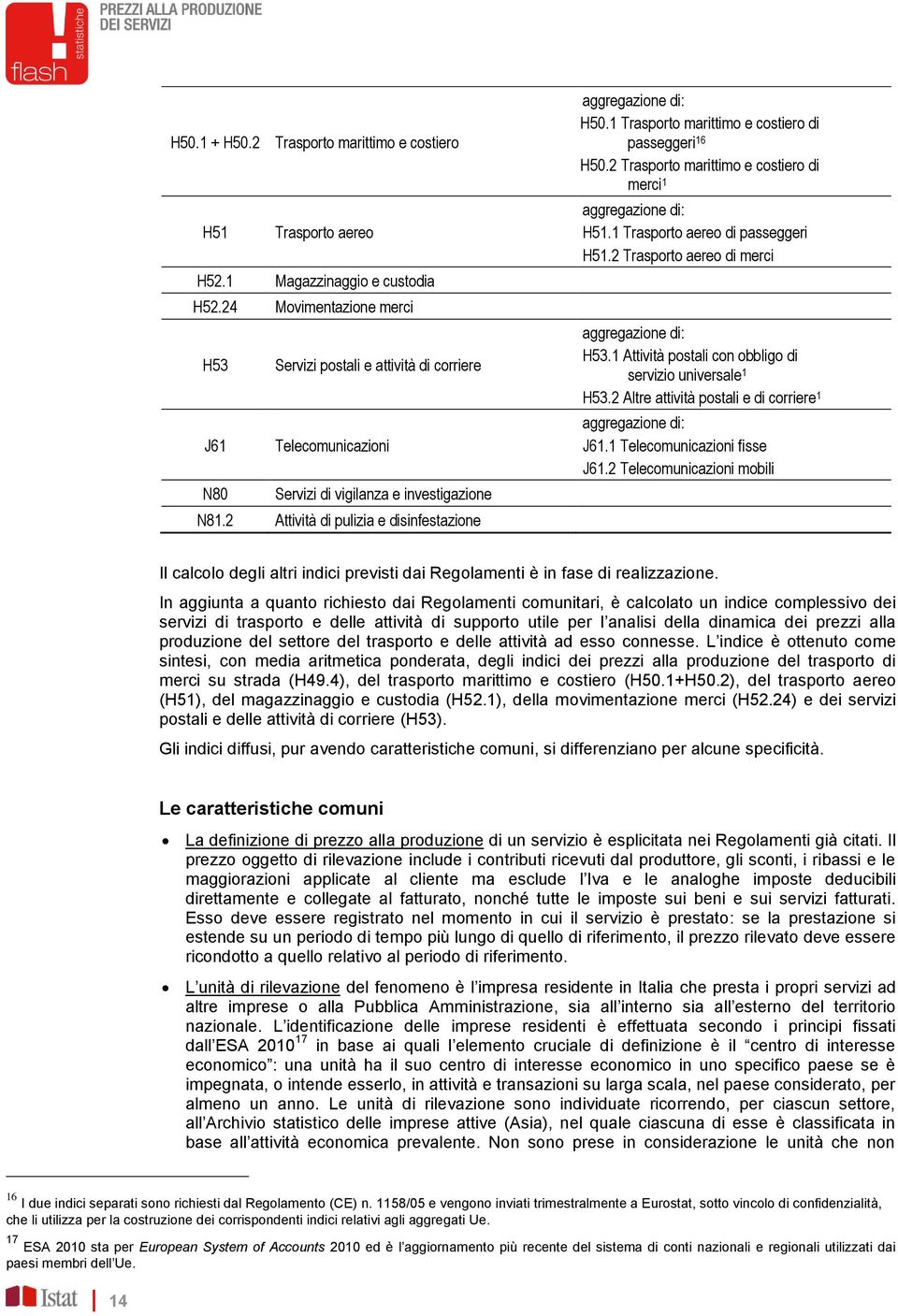 1 Trasporto marittimo e costiero di passeggeri 16 H50.2 Trasporto marittimo e costiero di merci 1 aggregazione di: H51.1 Trasporto aereo di passeggeri H51.