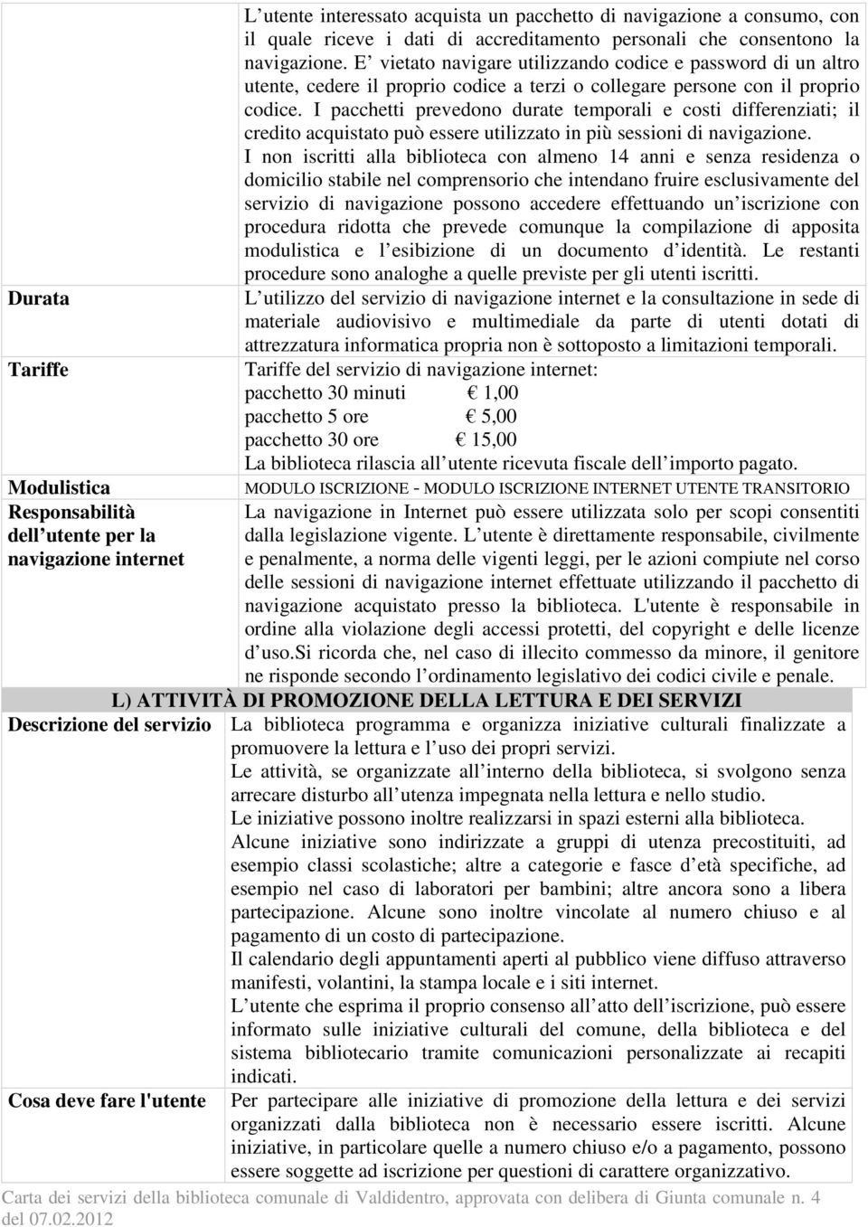 I pacchetti prevedono durate temporali e costi differenziati; il credito acquistato può essere utilizzato in più sessioni di navigazione.