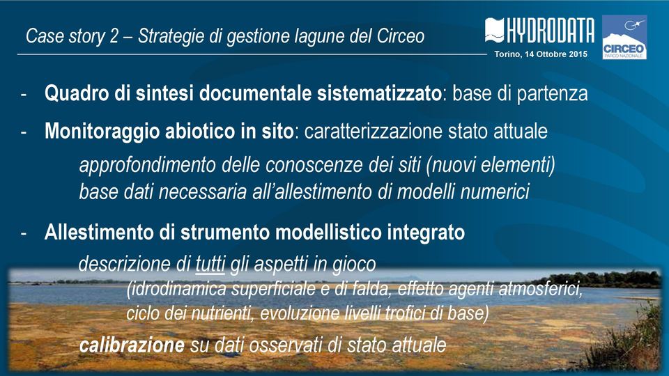 allestimento di modelli numerici Allestimento di strumento modellistico integrato descrizione di tutti gli aspetti in gioco (idrodinamica