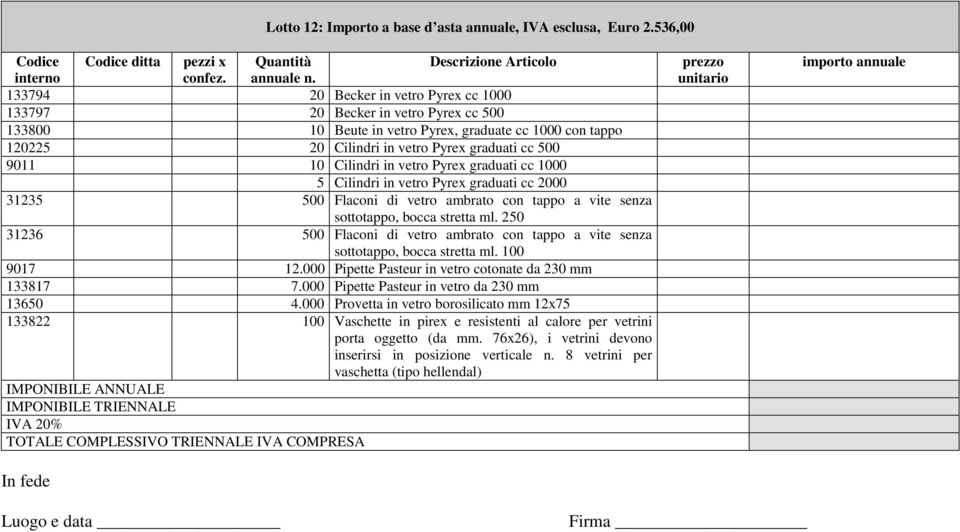 graduati cc 500 9011 10 Cilindri in vetro Pyrex graduati cc 1000 5 Cilindri in vetro Pyrex graduati cc 2000 31235 500 Flaconi di vetro ambrato con tappo a vite senza sottotappo, bocca stretta ml.