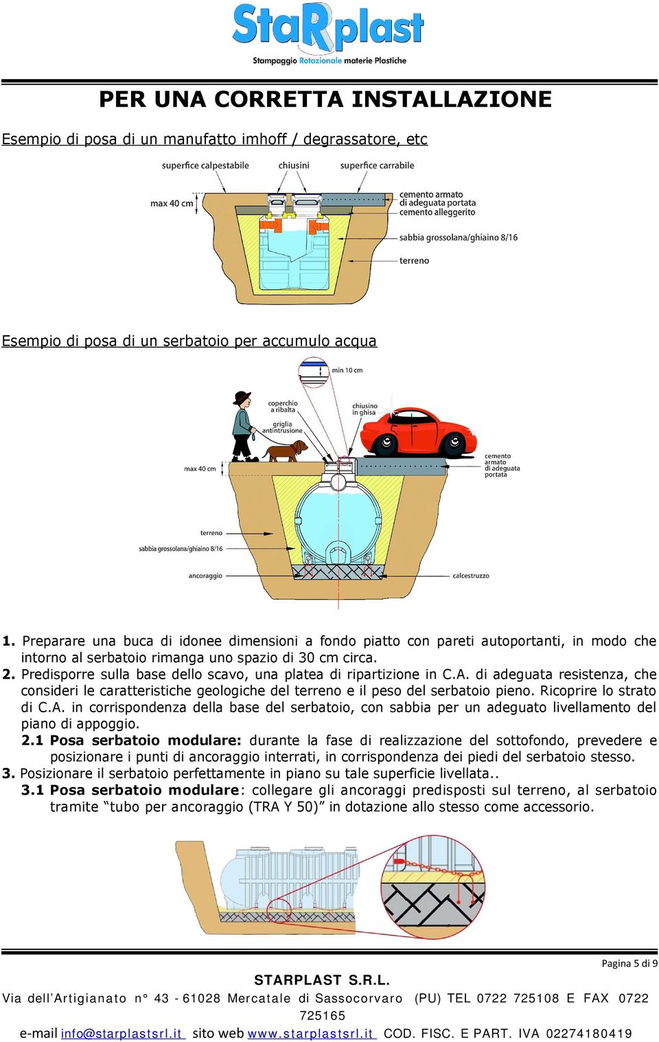 Predisporre sulla base dello scavo, una platea di ripartizione in C.A. di adeguata resistenza, che consideri le caratteristiche geologiche del terreno e il peso del serbatoio pieno.