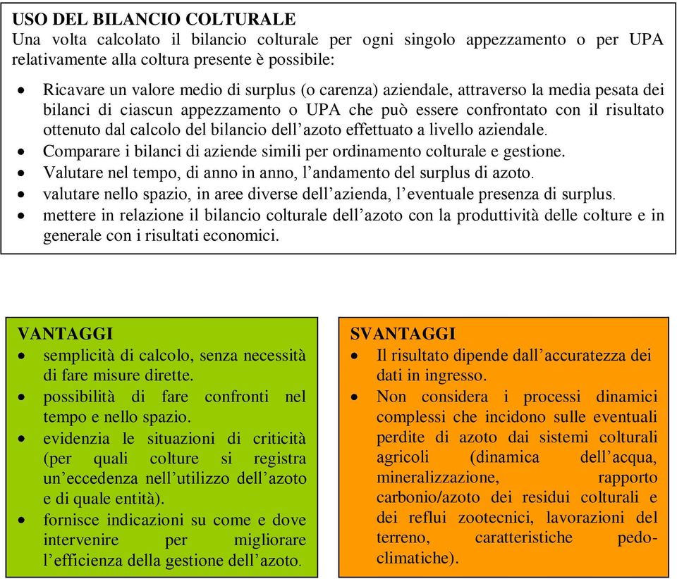 aziendale. Comparare i bilanci di aziende simili per ordinamento colturale e gestione. Valutare nel tempo, di anno in anno, l andamento del surplus di azoto.