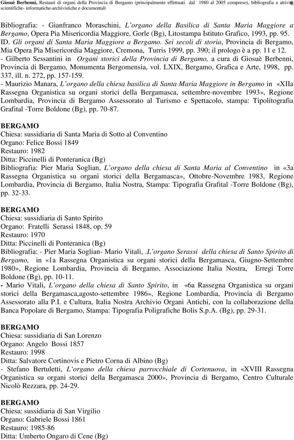 Sei secoli di storia, Provincia di Bergamo, Mia Opera Pia Misericordia Maggiore, Cremona, Turris 1999, pp. 390; il prologo è a pp. 11 e 12.