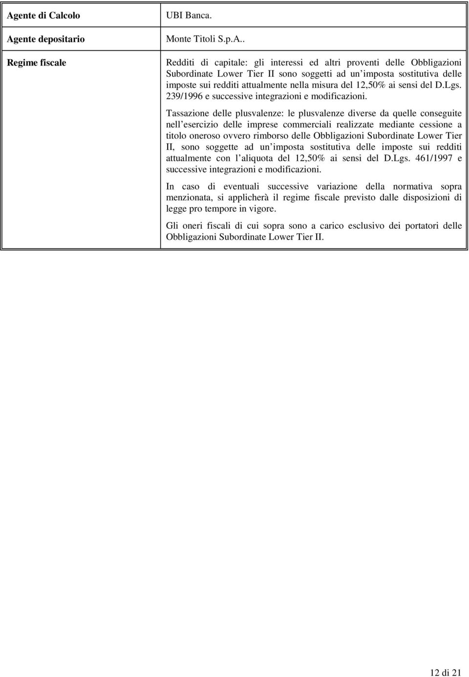 Tassazione delle plusvalenze: le plusvalenze diverse da quelle conseguite nell esercizio delle imprese commerciali realizzate mediante cessione a titolo oneroso ovvero rimborso delle Obbligazioni