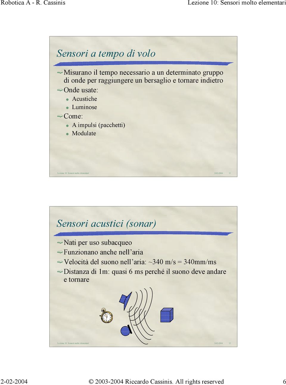 (pacchetti) Modulate 11 Sensori acustici (sonar) Nati per uso subacqueo Funzionano anche nell aria