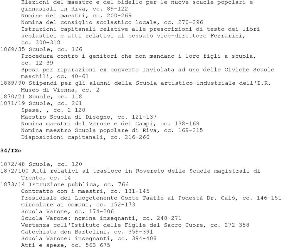 166 Procedura contro i genitori che non mandano i loro figli a scuola, cc. 12-39 Spesa per riparazioni ex convento Inviolata ad uso delle Civiche Scuole maschili, cc.