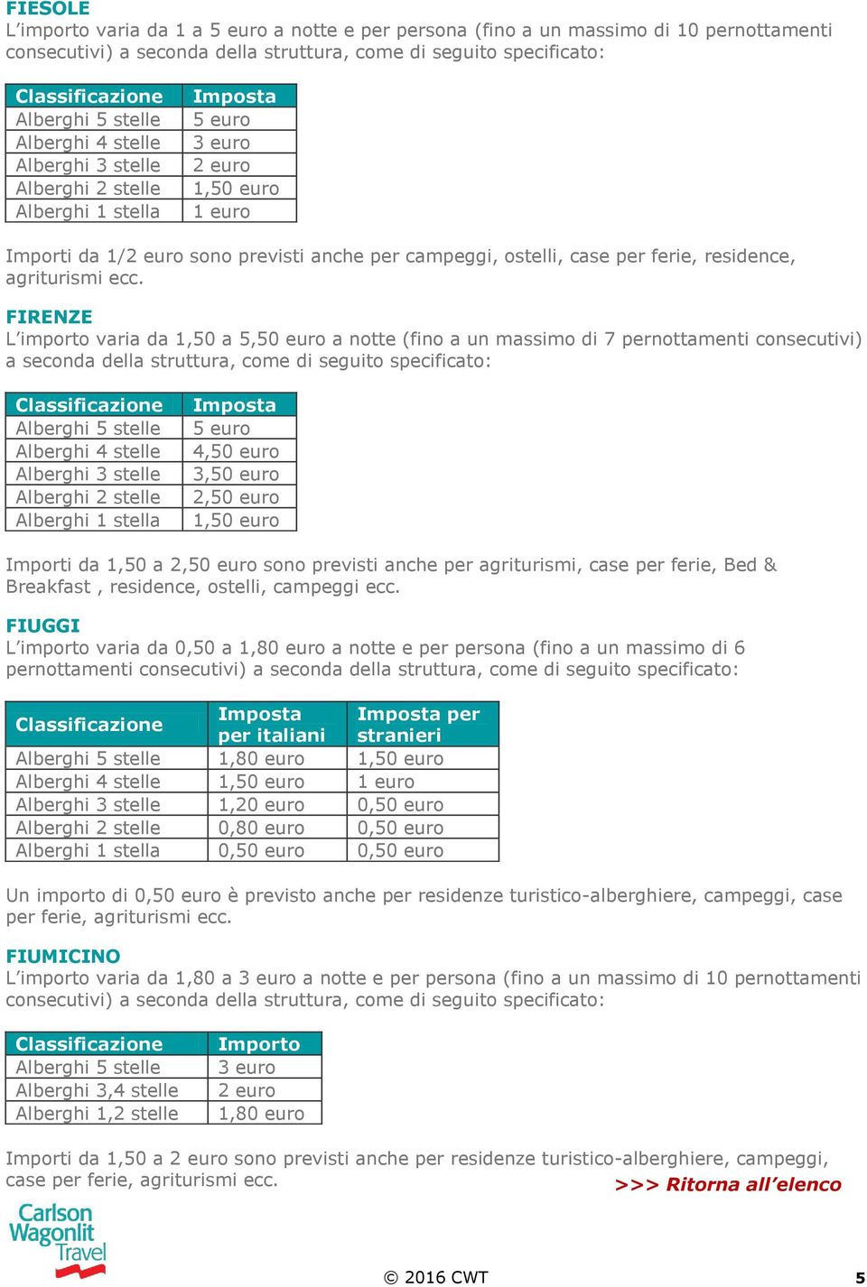 FIRENZE L importo varia da 1,50 a 5,50 euro a notte (fino a un massimo di 7 pernottamenti consecutivi) a seconda della struttura, come di seguito specificato: 5 euro 4,50 euro 3,50 euro Importi da