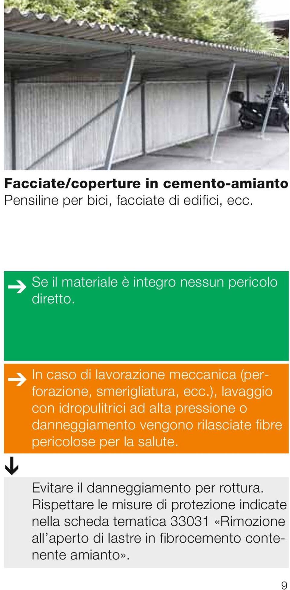 ), lavaggio con idropulitrici ad alta pressione o danneggiamento vengono rilasciate fibre pericolose per la salute.