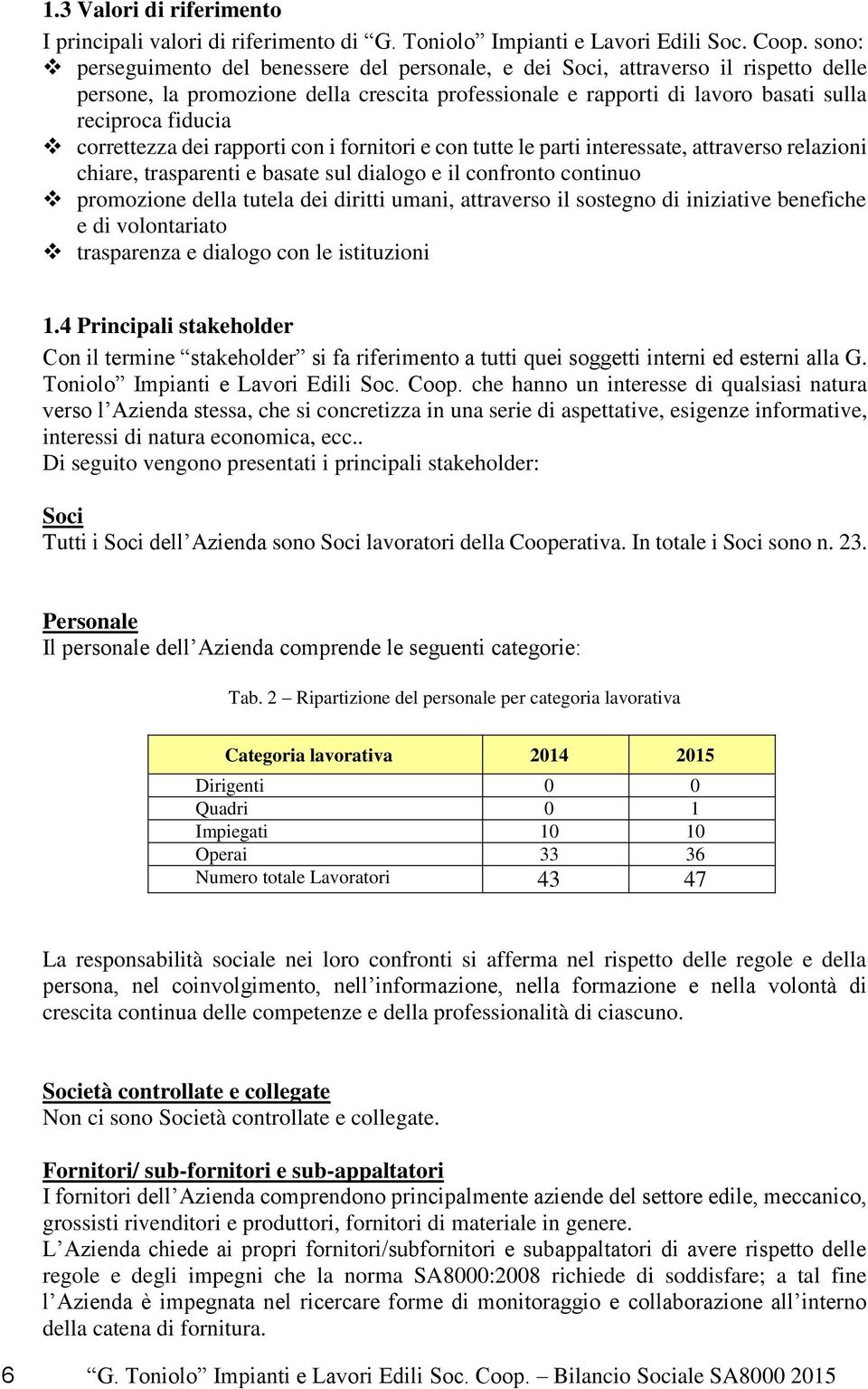 correttezza dei rapporti con i fornitori e con tutte le parti interessate, attraverso relazioni chiare, trasparenti e basate sul dialogo e il confronto continuo promozione della tutela dei diritti