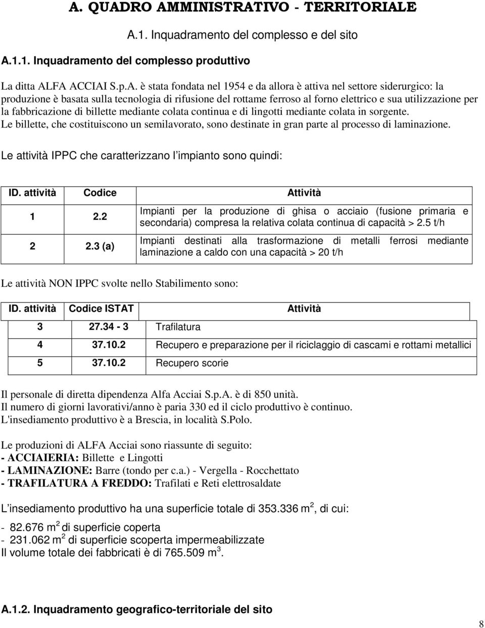 continua e di lingotti mediante colata in sorgente. Le billette, che costituiscono un semilavorato, sono destinate in gran parte al processo di laminazione.