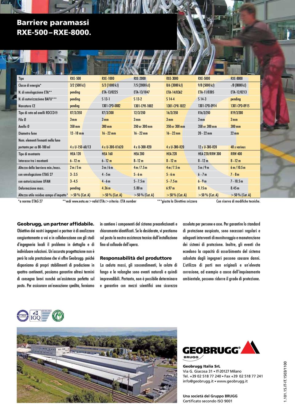 elementi frenanti nella fune portante per ca 80-100 ml Tipo di montante Interasse tra i montanti Altezza della barriera min./mass. con omologazione ETAG 27 con autorizzazione UFAM Deformazione mass.