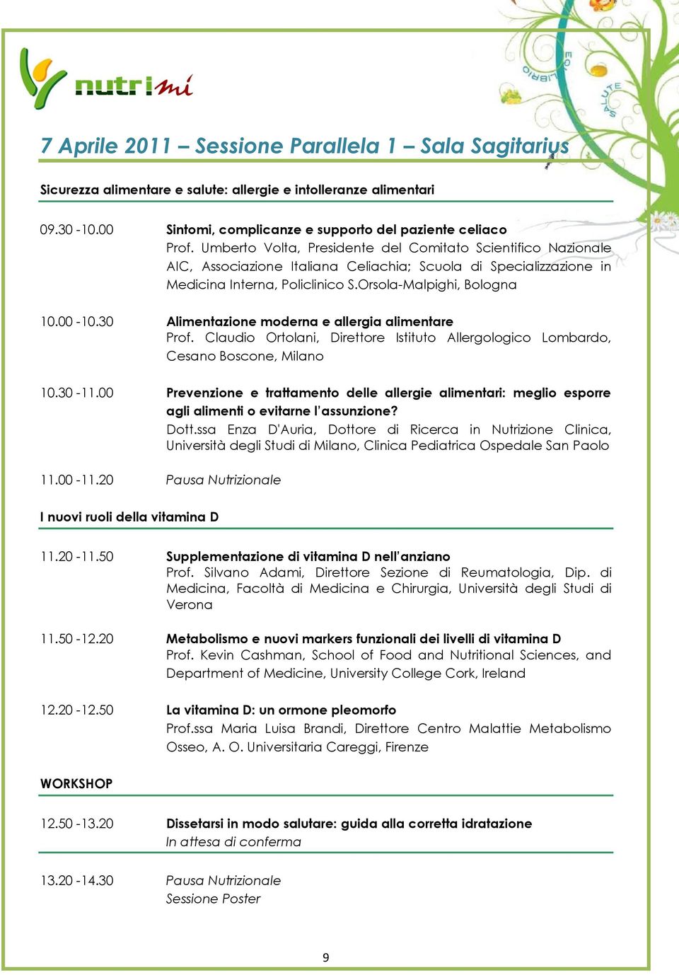 30 Alimentazione moderna e allergia alimentare Prof. Claudio Ortolani, Direttore Istituto Allergologico Lombardo, Cesano Boscone, Milano 10.30-11.