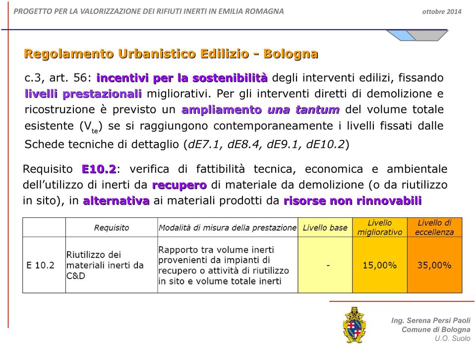 contemporaneamente i livelli fissati dalle Schede tecniche di dettaglio (de7.1, de8.4, de9.1, de10.2) Requisito E10.2: E10.