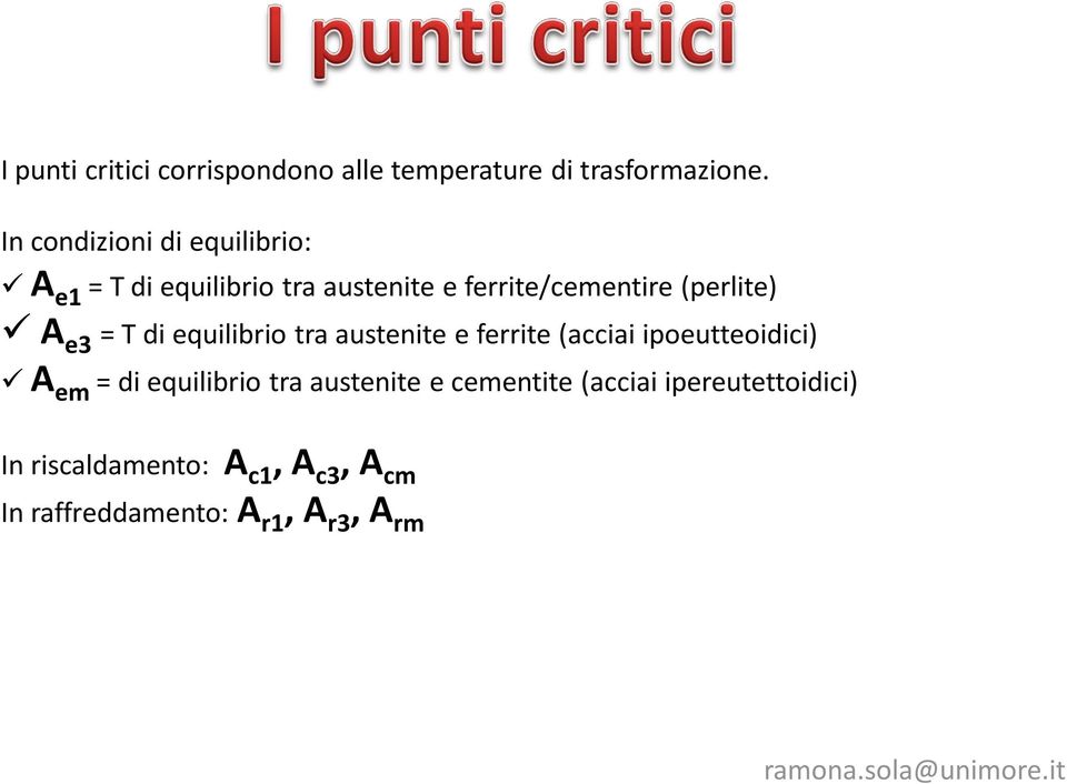 e3 = T di equilibrio tra austenite e ferrite (acciai ipoeutteoidici) A em = di equilibrio tra