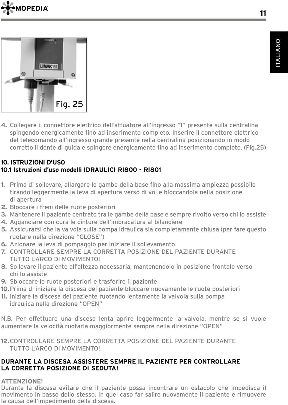 (Fig.25) 10. ISTRUZIONI D USO 10.1 Istruzioni d uso modelli IDRAULICI RI800 - RI801 1.