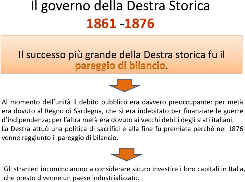 le guerre d indipendenza; per l altra metà era dovuto ai vecchi debiti degli stati italiani.