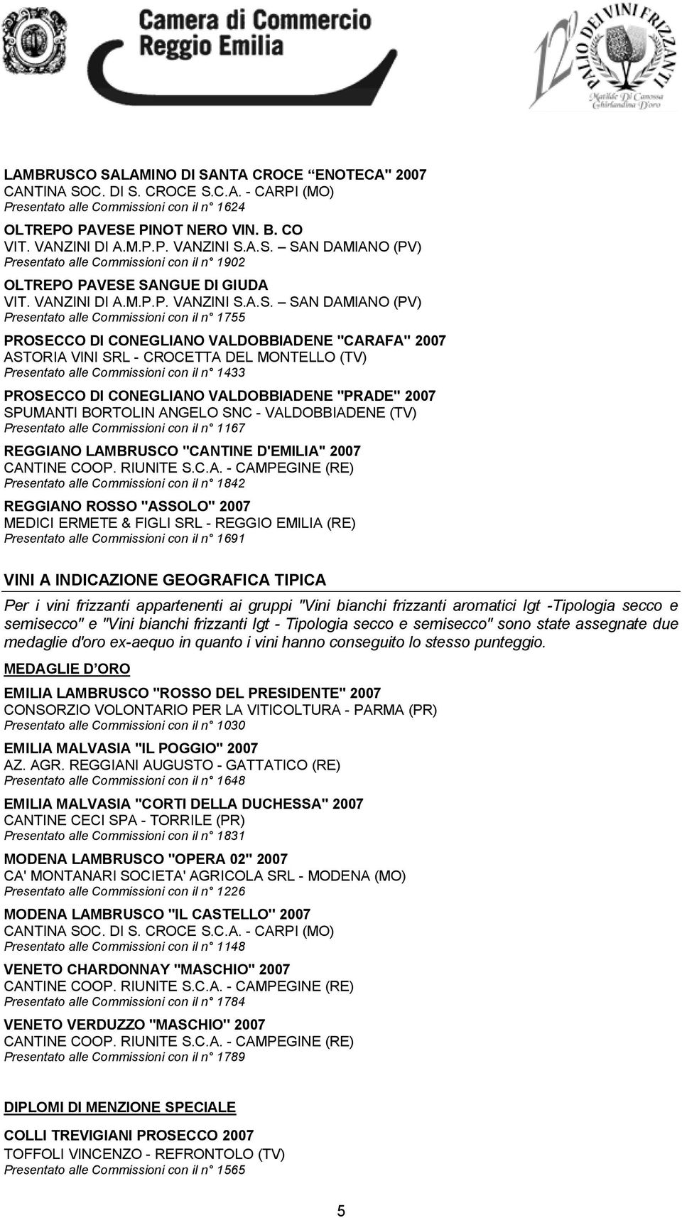 PROSECCO DI CONEGLIANO VALDOBBIADENE ''CARAFA'' 2007 ASTORIA VINI SRL - CROCETTA DEL MONTELLO (TV) Presentato alle Commissioni con il n 1433 PROSECCO DI CONEGLIANO VALDOBBIADENE ''PRADE'' 2007