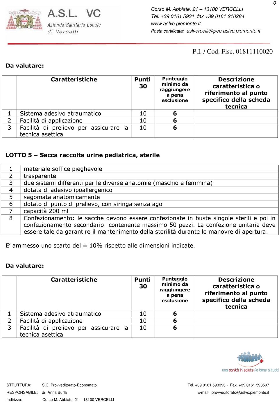 siringa senza ago 7 capacità 200 ml 8 Confezionamento: le sacche devono essere confezionate in buste singole sterili e poi in confezionamento secondario contenente massimo 50 pezzi.