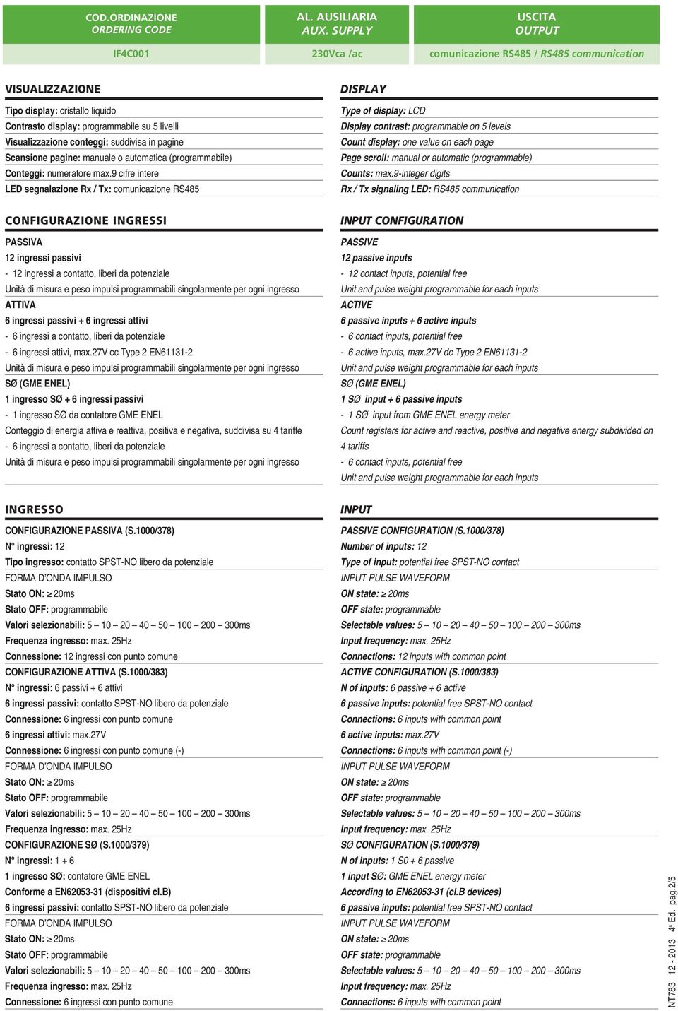 suddivisa in pagine Scansione pagine: manuale o automatica (programmabile) Conteggi: numeratore max.