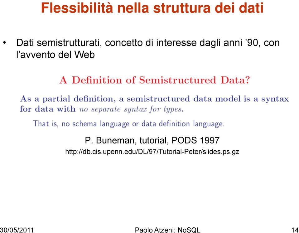 P. Buneman, tutorial, PODS 1997 http://db.cis.upenn.