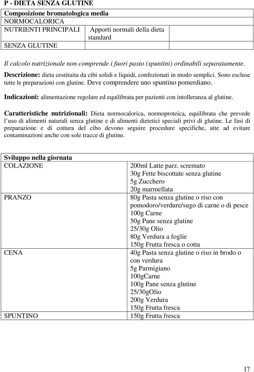 Indicazioni: alimentazione regolare ed equilibrata per pazienti con intolleranza al glutine.