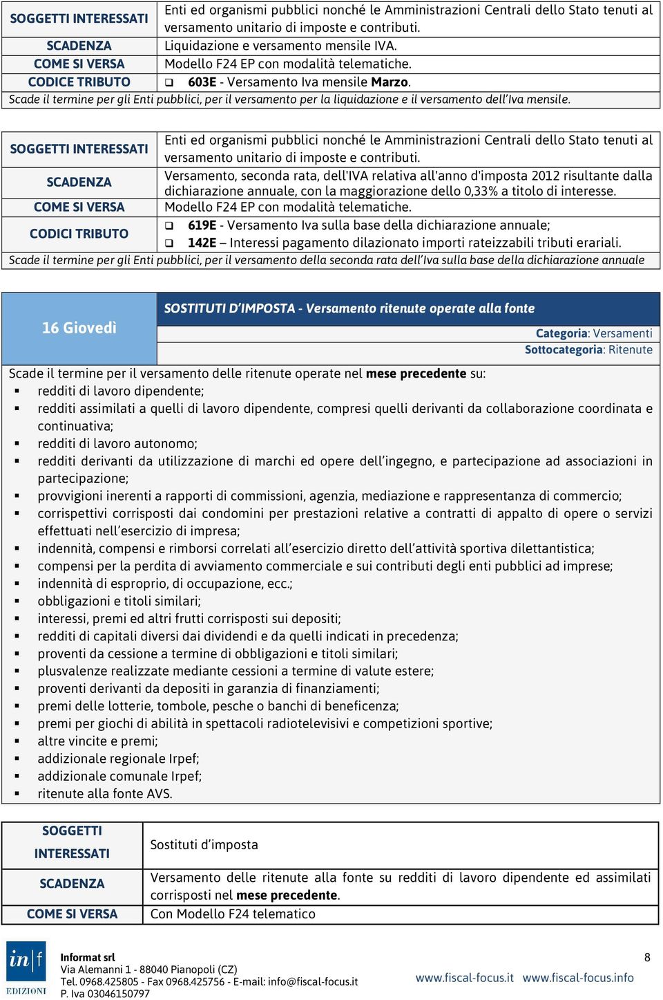 Scade il termine per gli Enti pubblici, per il versamento per la liquidazione e il versamento dell Iva mensile.