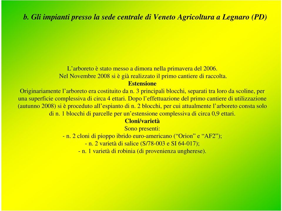 3 principali blocchi, separati tra loro da scoline, per una superficie complessiva di circa 4 ettari.