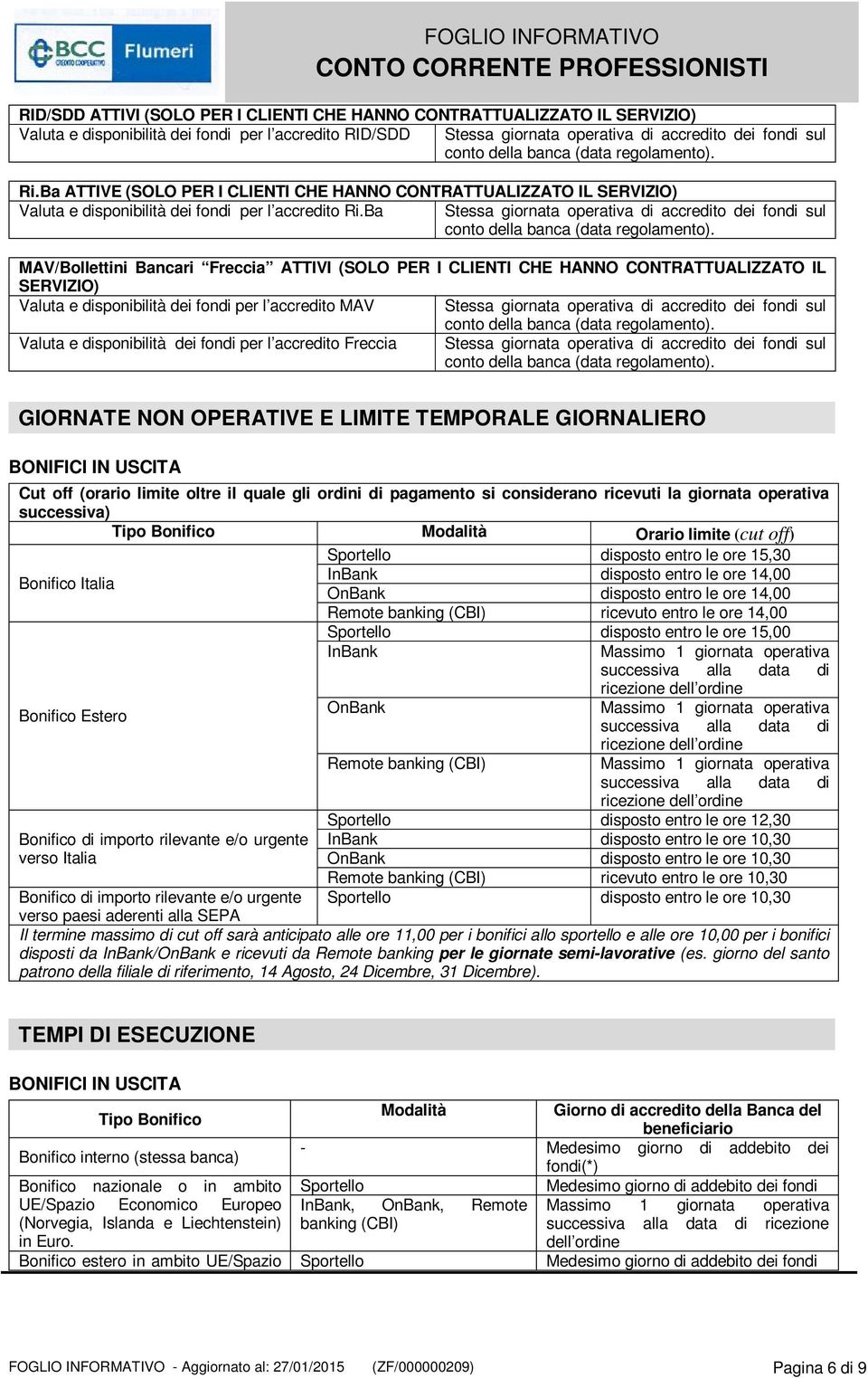 Ba Stessa giornata operativa di accredito dei fondi sul conto della banca (data regolamento).