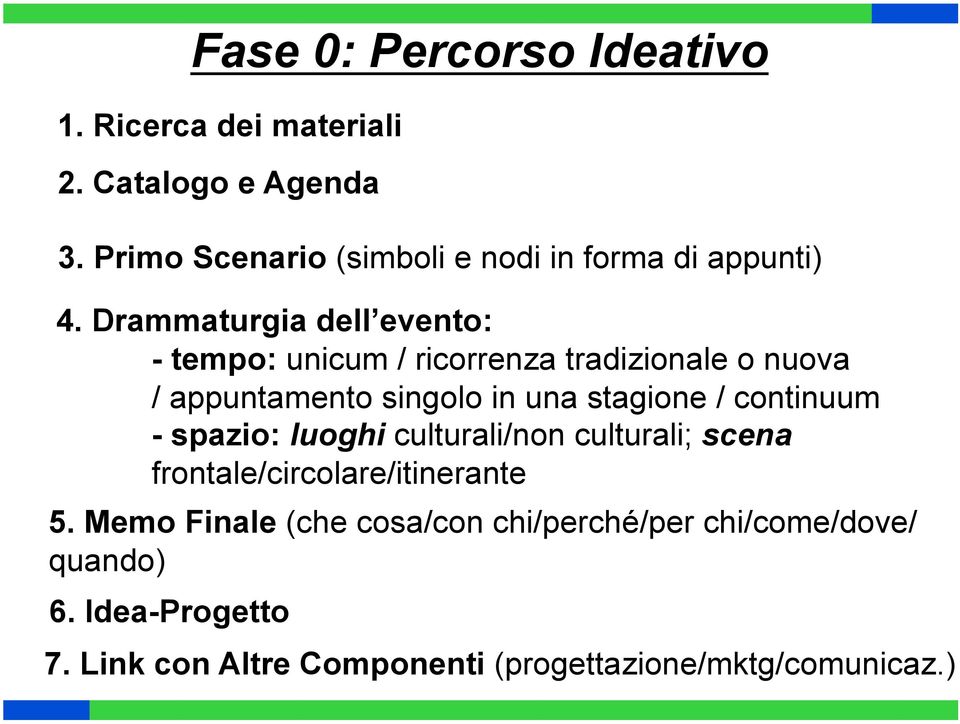 Drammaturgia dell evento: - tempo: unicum / ricorrenza tradizionale o nuova / appuntamento singolo in una stagione /