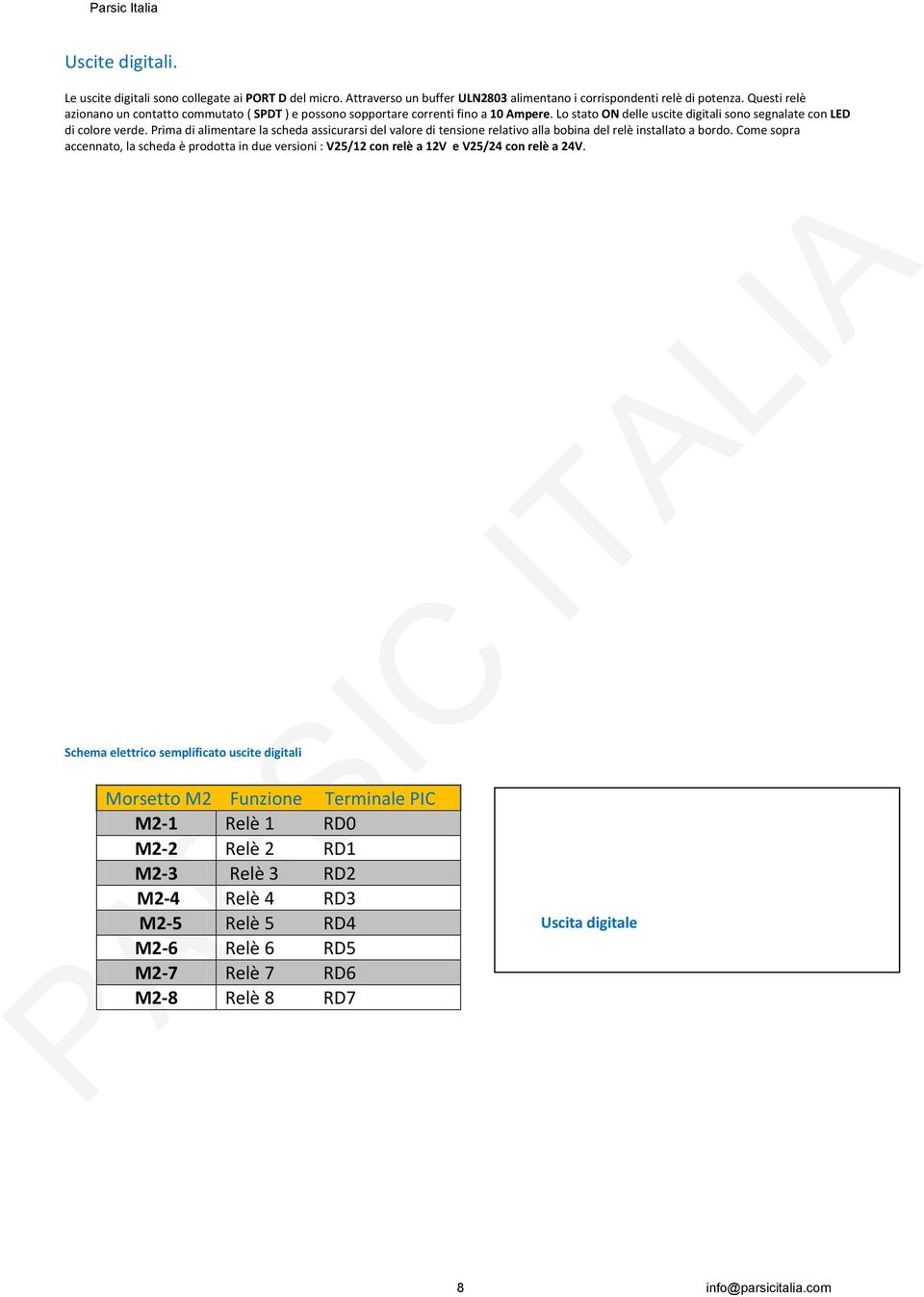 Prima di alimentare la scheda assicurarsi del valore di tensione relativo alla bobina del relè installato a bordo.