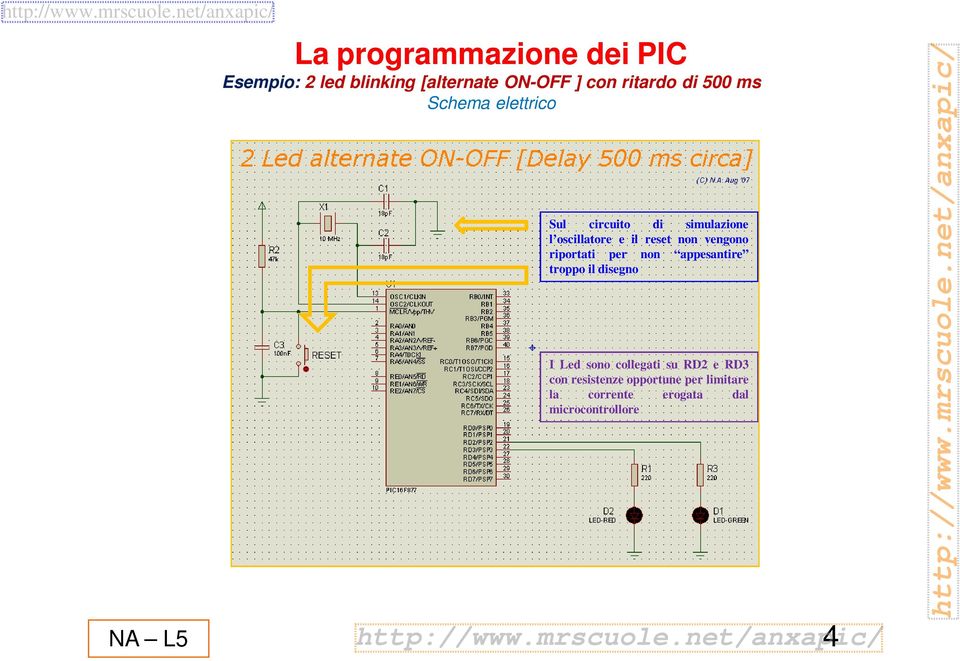 disegno I Led sono collegati su RD2 e RD3 con resistenze